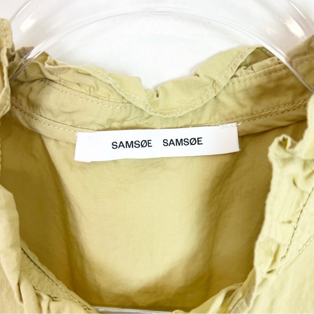 SAMSOE SAMSOE GREENISH FRILL SLEEVE MARTHY ORGANIC COTTON BLOUSE SZ LARGE - Picture 3 of 4